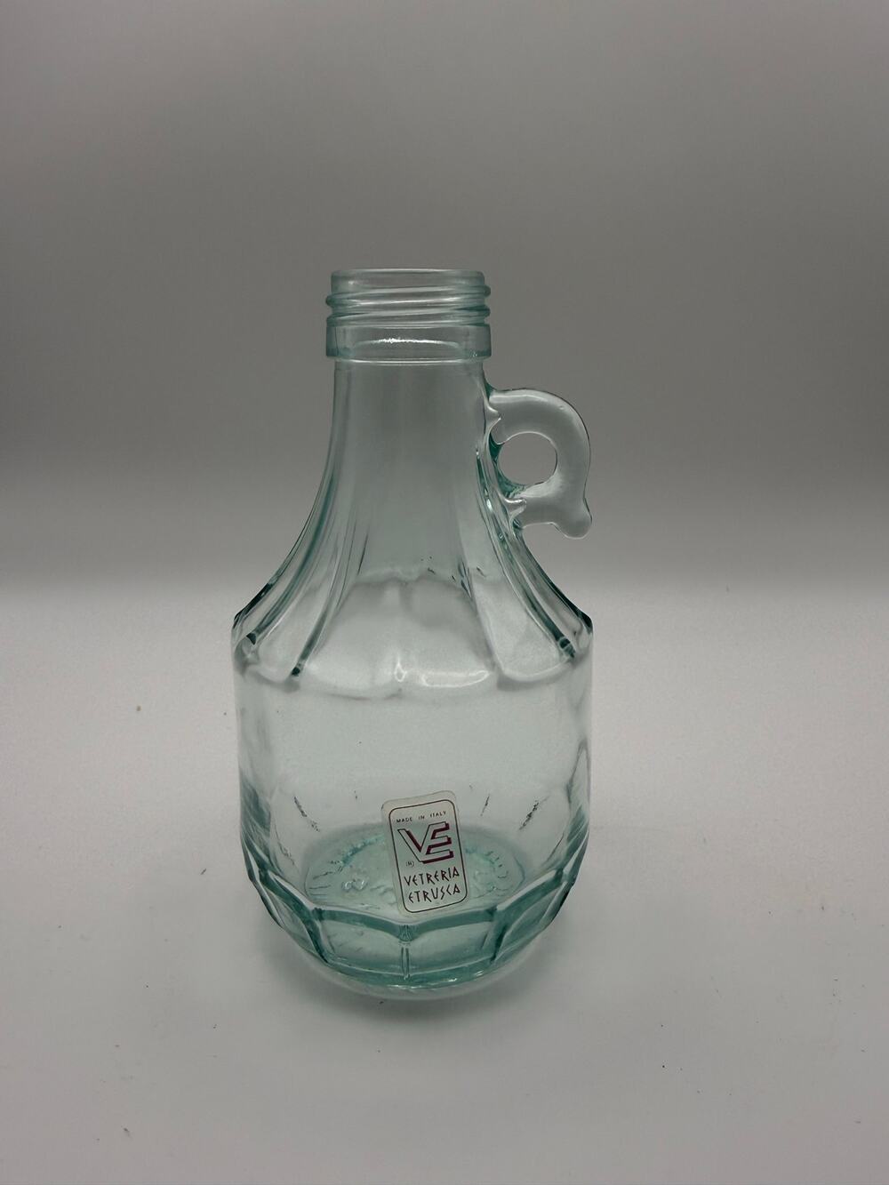 Vintage Vetreria Etrusca Clear Glass Jug Bottle Italy Finger Loop Handle Oil